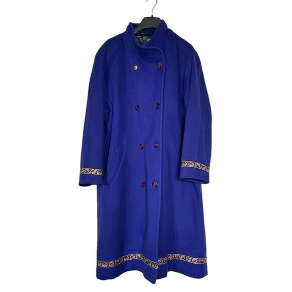 London Fog Vintage Wool Jewel Toned Purple Oversized Long Coat Jacket - Picture 9 of 15